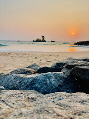 Scenic Landscape with Sea Sunset on the Beach – Through Rock & Sand Ocean View