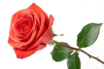 Fototapeta premium Vibrant Fresh Rose Blossom in Full Bloom Isolated on Pure White Background - Stunning Botanical Beauty and Elegance for Design Projects