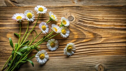 Obraz premium High-Angle View of Erigeron Fleabanes with Natural Wood Texture and Leading Lines for Fresh Designs