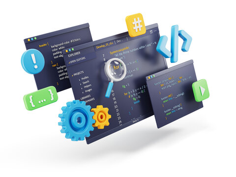 Programming, coding, development concept. Code, HTML, php web programming source code. 3d rendering