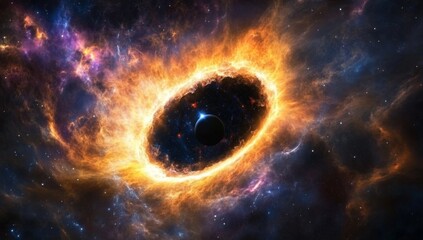 Cosmic ring of fire,  a breathtaking view of a celestial event,  possibly a dying star or black hole, surrounded by swirling nebulae