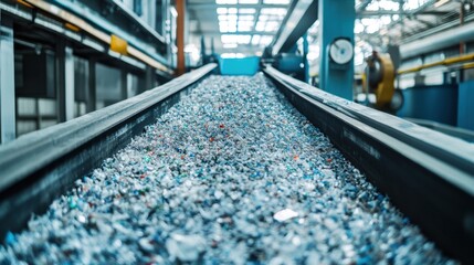 Plastic Recycling Conveyor Belt in Industrial Processing Facility