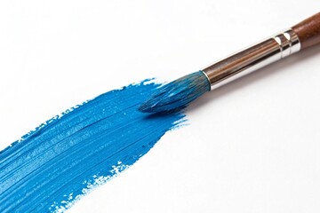 Vibrant Hand Painted Stroke of Blue Paint Brush Isolated on White Background - Artistic Brushstroke Texture for Design Projects