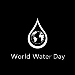 Minimalist black and white vector logo featuring a stylized water droplet with a globe inside, symbolizing the world water day.