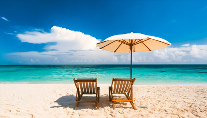 Obraz premium Two chairs banner on the beach