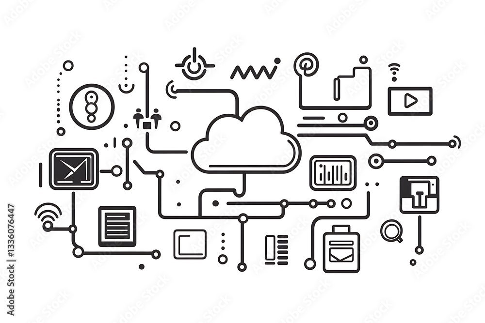 Aufkleber a sleek vector graphic depicting cloud computing in a linear style.