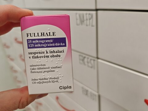 Prague,Czech Republic-January 8 2025: Fullhale by Cipla contains Salmeterol and Fluticasone, a combination inhaler for asthma and COPD treatment

