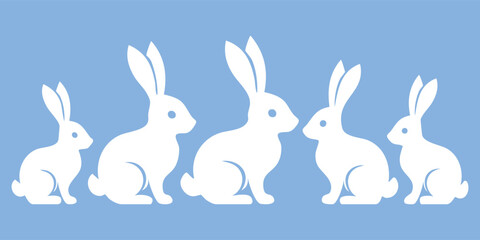 Flat easter bunnies collection silhouette isolated