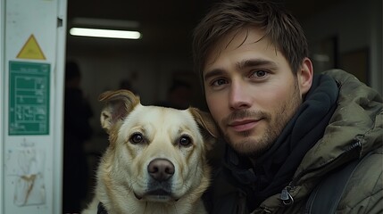 Man and Dog Portrait, Warm and Friendly