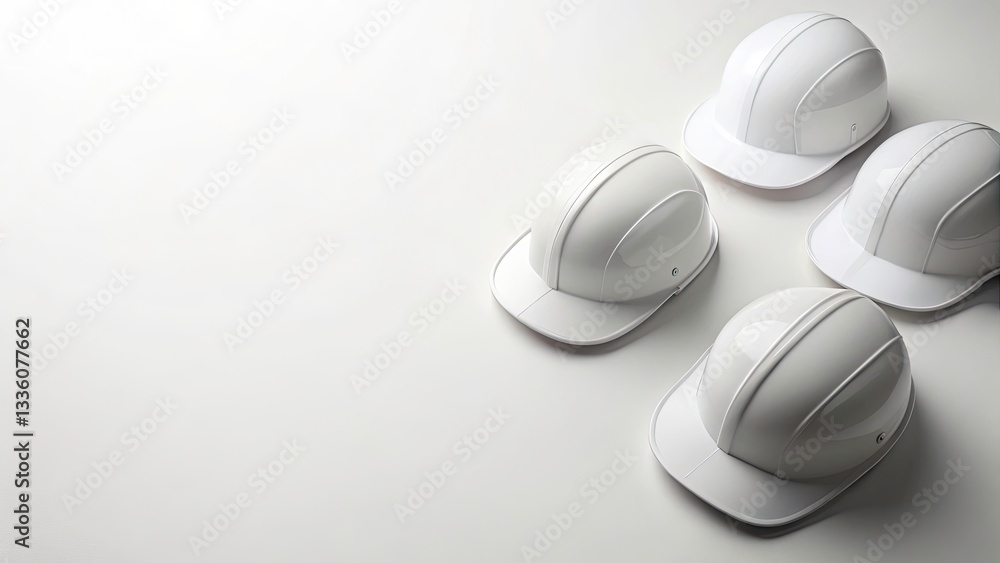 Poster minimalist high-angle view of bump caps on white background with clean design elements for copy spac