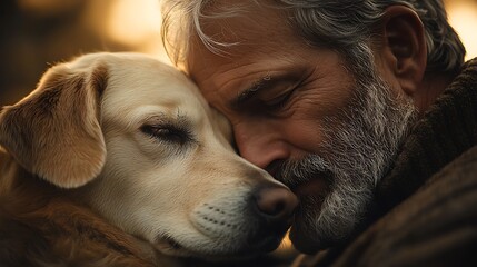 Man Embracing Dog, Showing Affection and Companionship