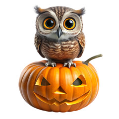 Fototapeta premium Owl on Pumpkin: Halloween Image on transparent background