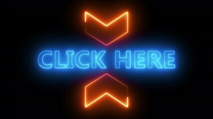Click here neon text. Computer generated 3d render - Powered by Adobe