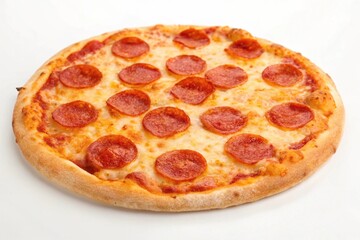 Delicious Pepperoni Pizza with Mozzarella Cheese on Crispy Crust on White Background - Perfect Fast Food Concept for Marketing Materials