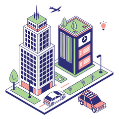 Isometric Smart City with Futuristic Skyscrapers