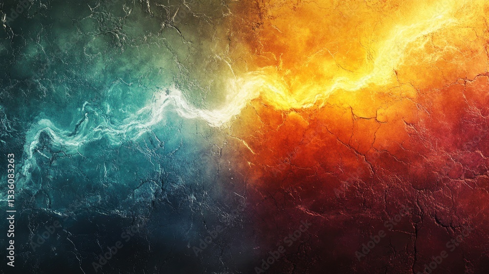 Poster abstract background of blue and orange waves blending on textured surface for dynamic visual effects