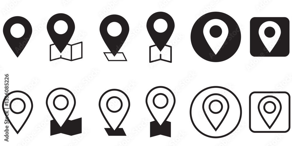 Poster set of location icon, flat icon set of location and map pins, map pin place marker, location pointer