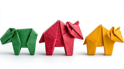 Creative origami animals display studio setting photo art bright colors close-up artistry