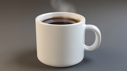 Fototapeta premium A steaming mug of dark liquid sits on a gray surface with a simple white ceramic mug design