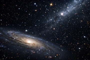 Obraz premium Andromeda Spiral Galaxy with Bright Core and Starfield Background