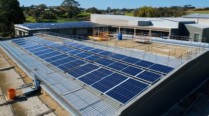 Solar panels installed on a building roof top providing energy