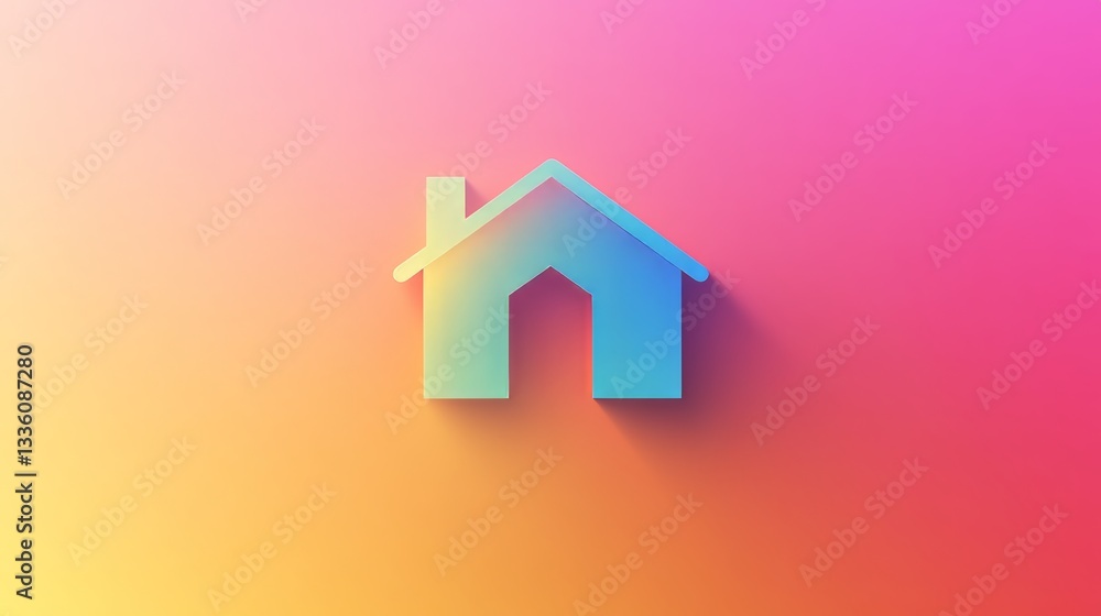 Aufkleber minimalist house icon with colorful gradient background and simple shapes in professional design