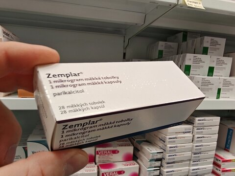 Prague,Czech Republic-January 8 2025: Zemplar by AbbVie contains Paricalcitol, used to prevent and treat secondary hyperparathyroidism in patients with chronic kidney disease

