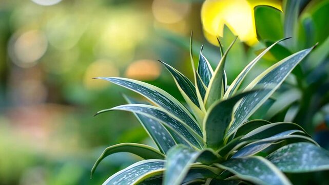Vibrant agave plant displaying its striking patterned foliage in natural light