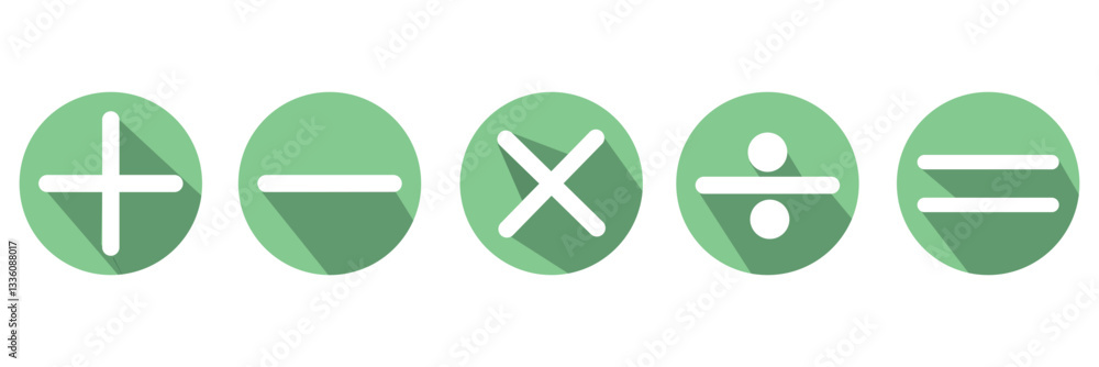 Poster plus, minus, multiply, divide and equal sign icon design set. calculation and mathematical sign symb