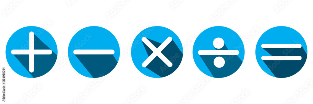 Poster plus, minus, multiply, divide and equal sign icon design set. calculation and mathematical sign symb