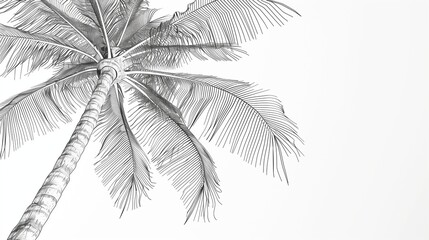 A palm tree decoration outline with sweeping fronds and fine trunk details on a white background.