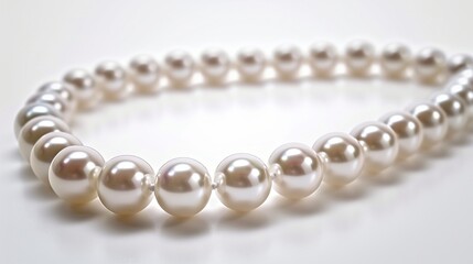 A pearl necklace outline with round beads strung evenly on a fine thread on a white background.