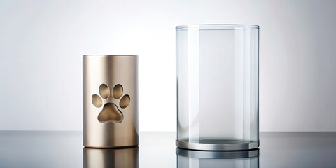 Vintage Pet Memorial Photo: Minimalist Flat Lay, Glass Reflection, White Background