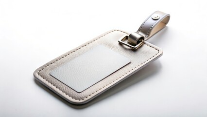 Overhead Macro Photography of a Bag Tag with Glass Reflection on White Background - Ideal for Copy Space Design Elements