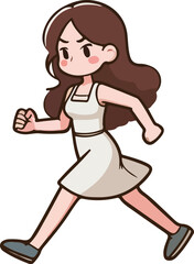 Cartoon woman character action, emotions, running, walking, standing