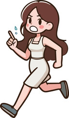 Cartoon woman character action, tired, emotions, running, walking, standing