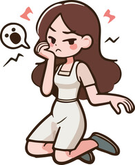 Cartoon woman character action, tired, emotions, running, walking, standing