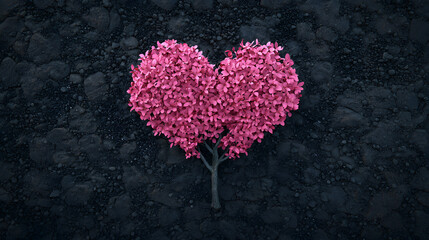 Charming Pink Flower Heart Arrangement on Dark Ground for Romantic Celebrations and Love Themes
