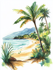 Painted illustration with palm trees express beach vacation vibes