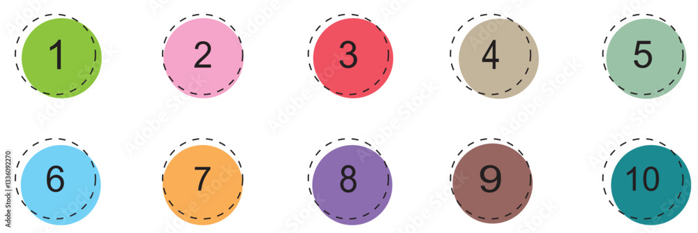 Poster bullet points numbers. colorful list markers from 1 to 10. vector design elements set for modern inf