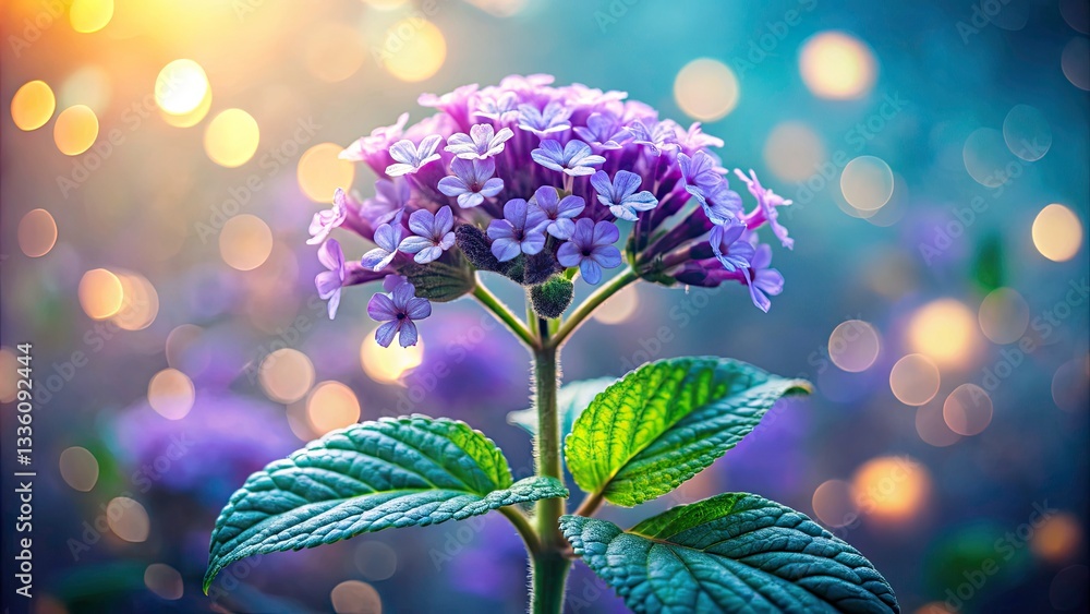 Poster overhead perspective of heliotrope scents with soft bokeh background for fresh and splash effect, id