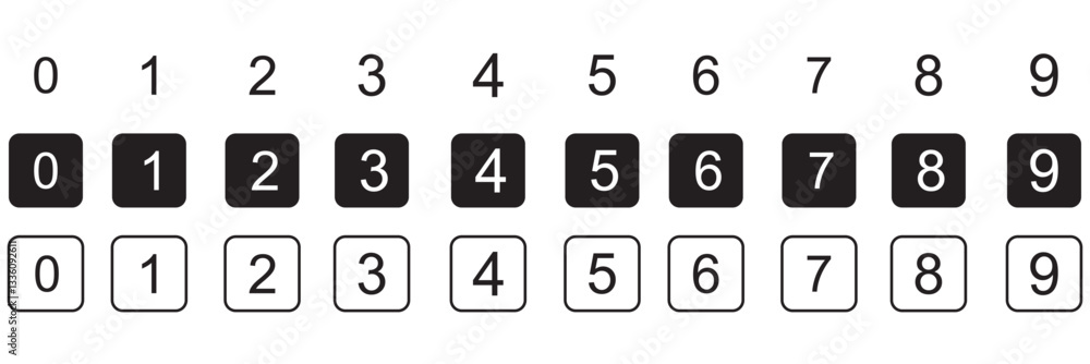 Poster bullet points icon set in line style, simple round numbers in flat style, set of 1-9 numbers simple 
