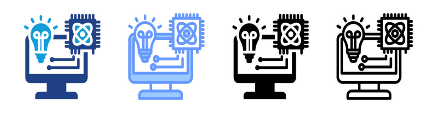 Quantum Machine E Learning icon set multiple style collection
