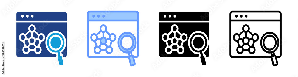 Poster heuristic search icon set multiple style collection