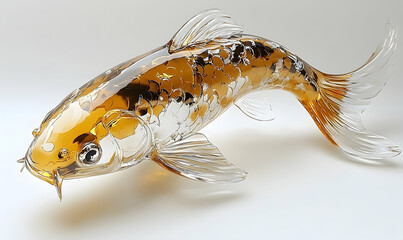 A beautifully crafted glass koi fish sculpture swimming gracefully against a neutral background