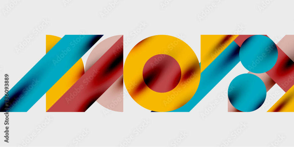 Aufkleber Modern abstract background featuring circles, lines, and triangles in a dynamic geometric composition. Perfect for stylish, tech, or creative-themed designs