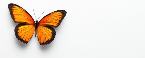 Elegant Orange Winged Butterfly Resting On Plain White Backdrop With Intricate Wing Patterns