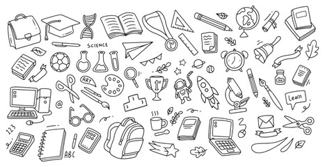 Hand drawn of school elements. Doodle of back to school sketch