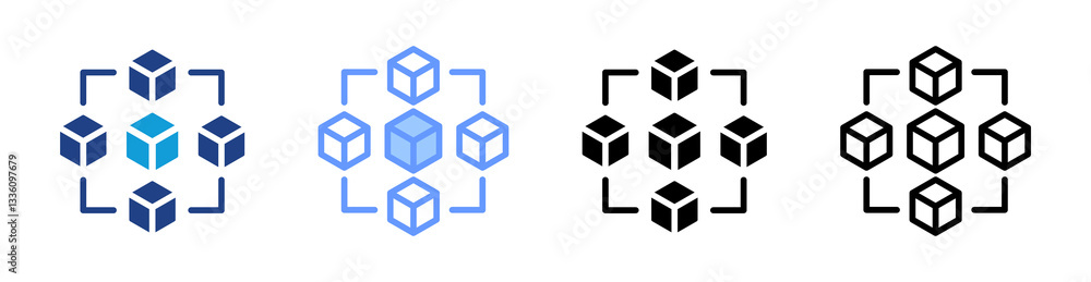 Aufkleber blockchain icon set multiple style collection