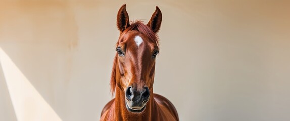 Cheerful chestnut horse with a playful expression.